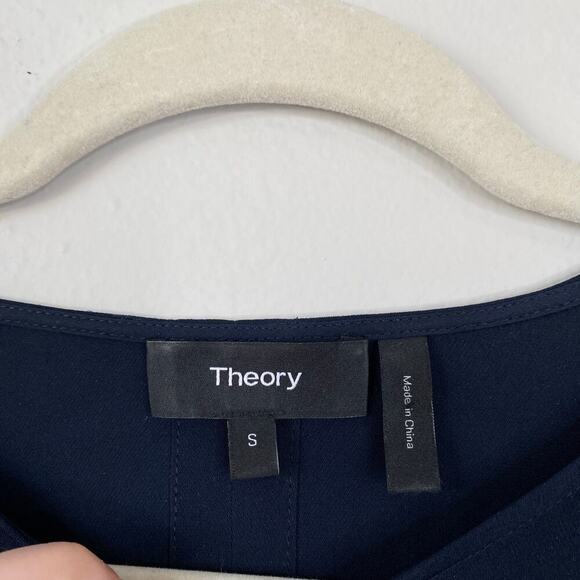 THEORY Slit Front Classic Tunic Georgette Navy Blue Size Small Silk Office Work - Picture 8 of 8